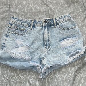 SHEIN Blue Jean Shorts Distressed High-Waisted